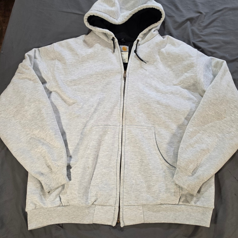 Carhartt J149 ASH Full Zip Thermal Lined Hoodie Heather Gray Men 2XL Tall Jacket
